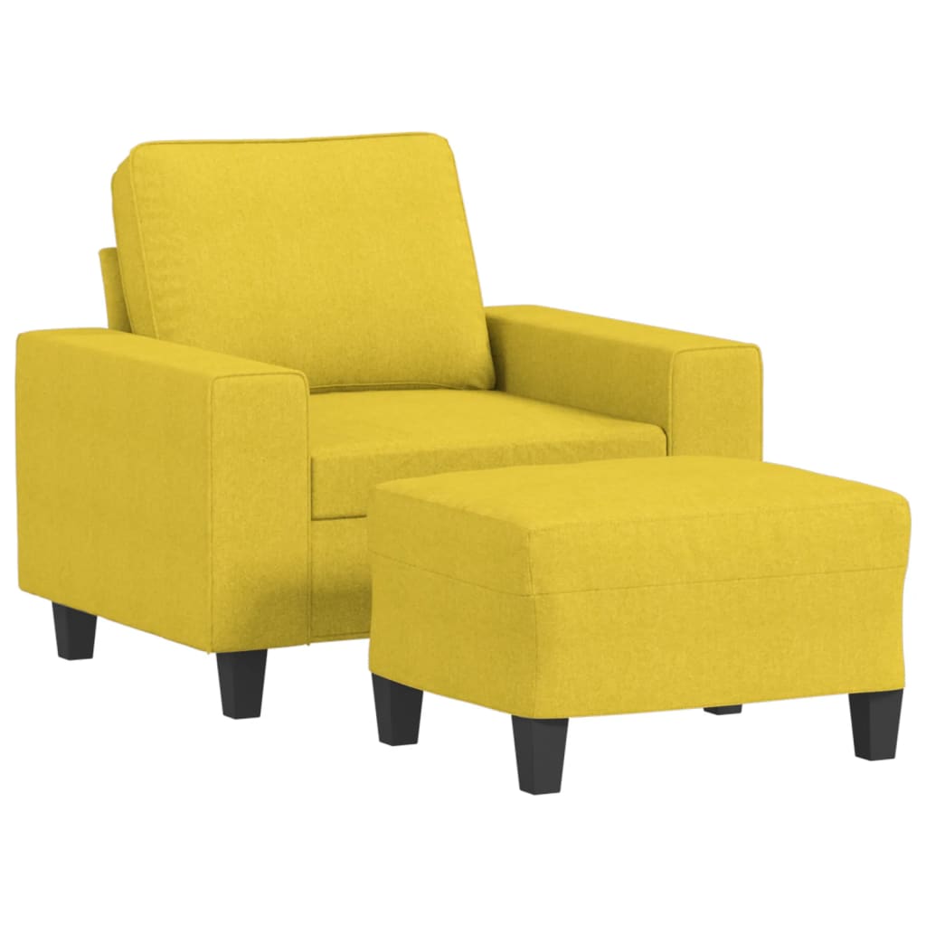 Fauteuil avec tabouret en tissu jaune clair 60 cm