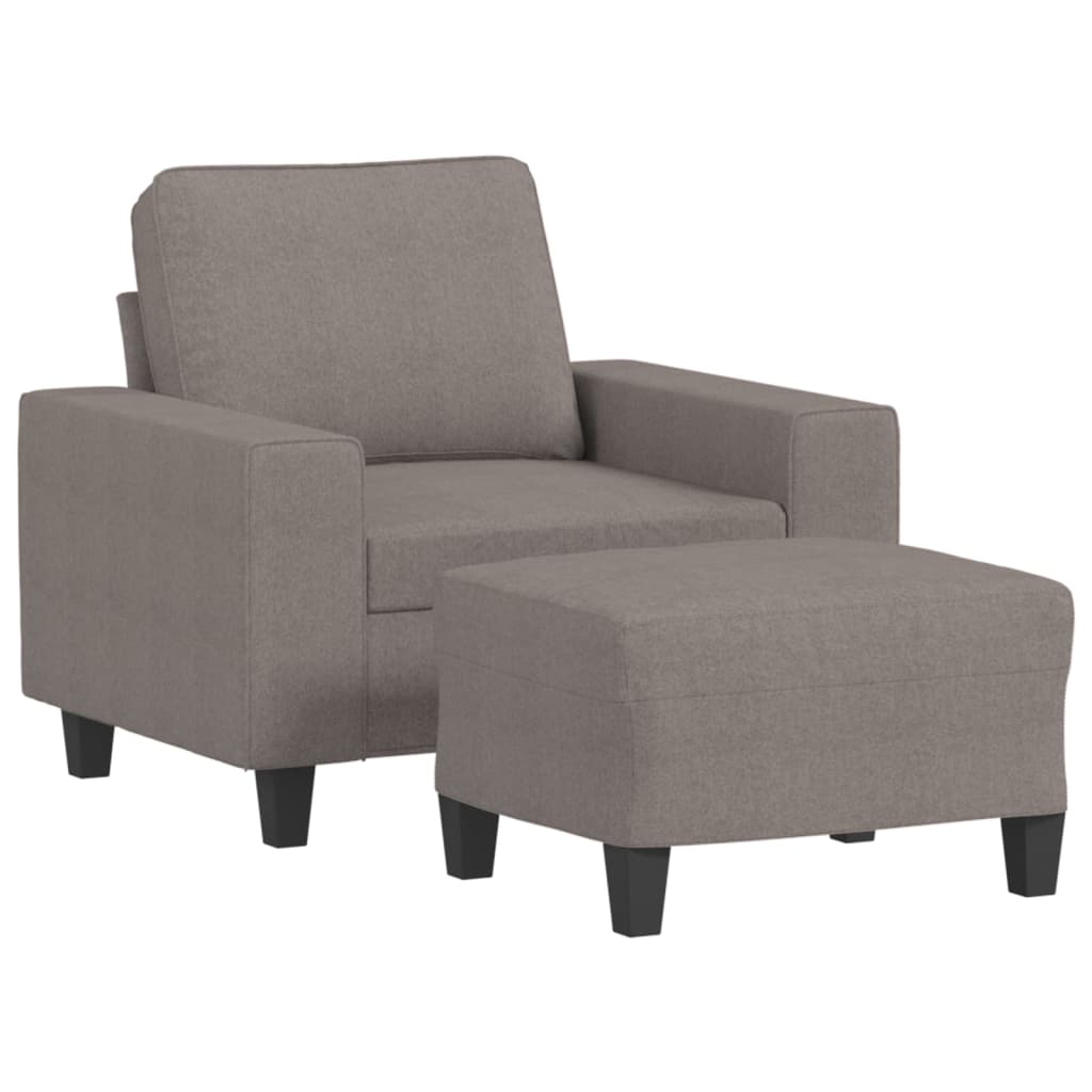 Fauteuil avec tabouret en tissu taupe 60 cm