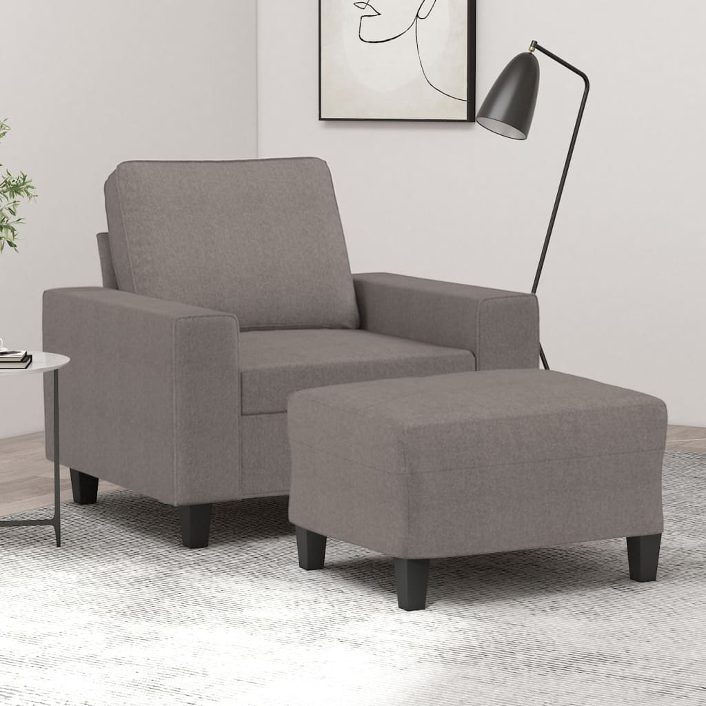Fauteuil avec tabouret en tissu taupe 60 cm