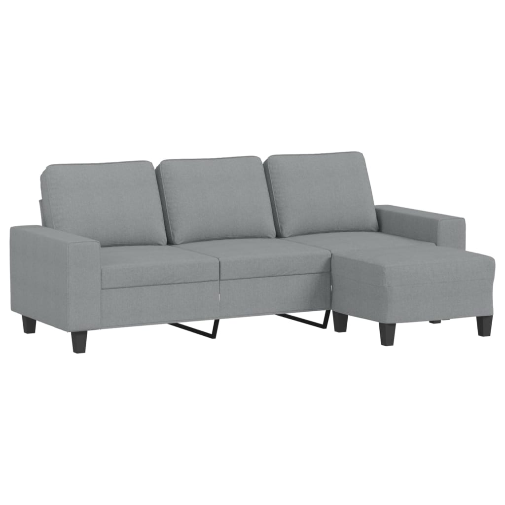 3-seater sofa with footstool light grey 180 cm fabric