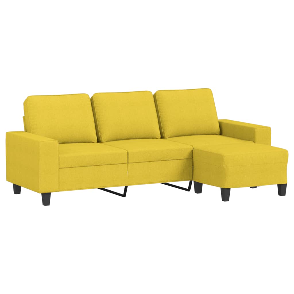 3-seater sofa with footstool light yellow 180 cm fabric