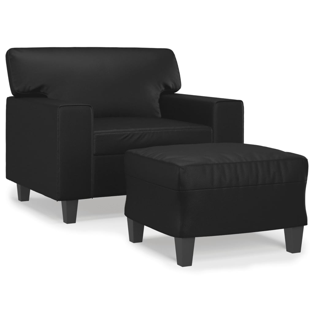 Fauteuil avec tabouret noir 60 cm en similicuir