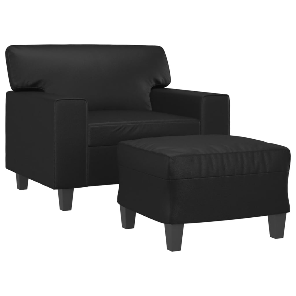 Fauteuil avec tabouret noir 60 cm en similicuir
