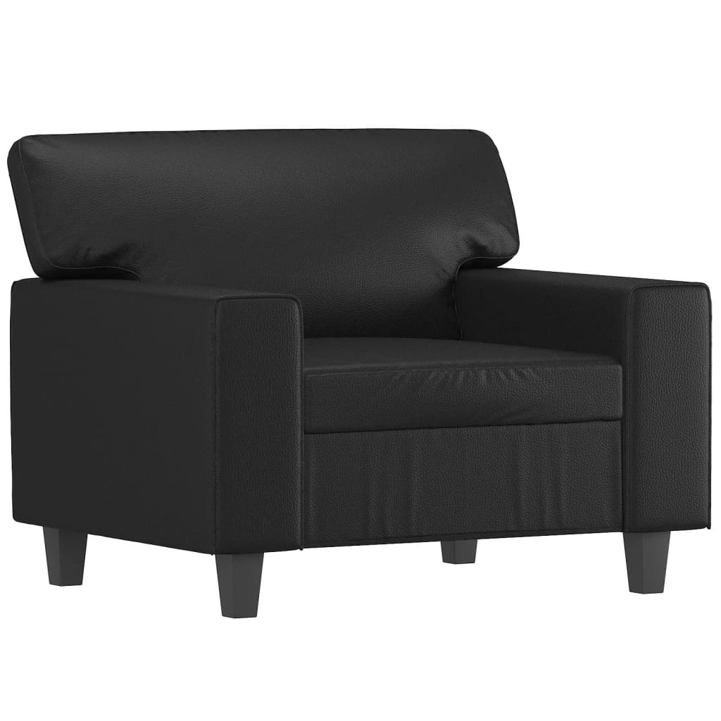 Fauteuil avec tabouret noir 60 cm en similicuir