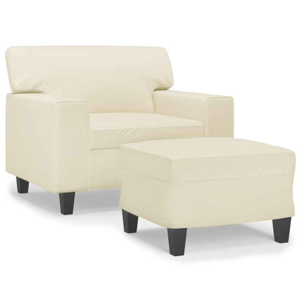 Sessel mit Hocker Creme 60 cm Kunstleder