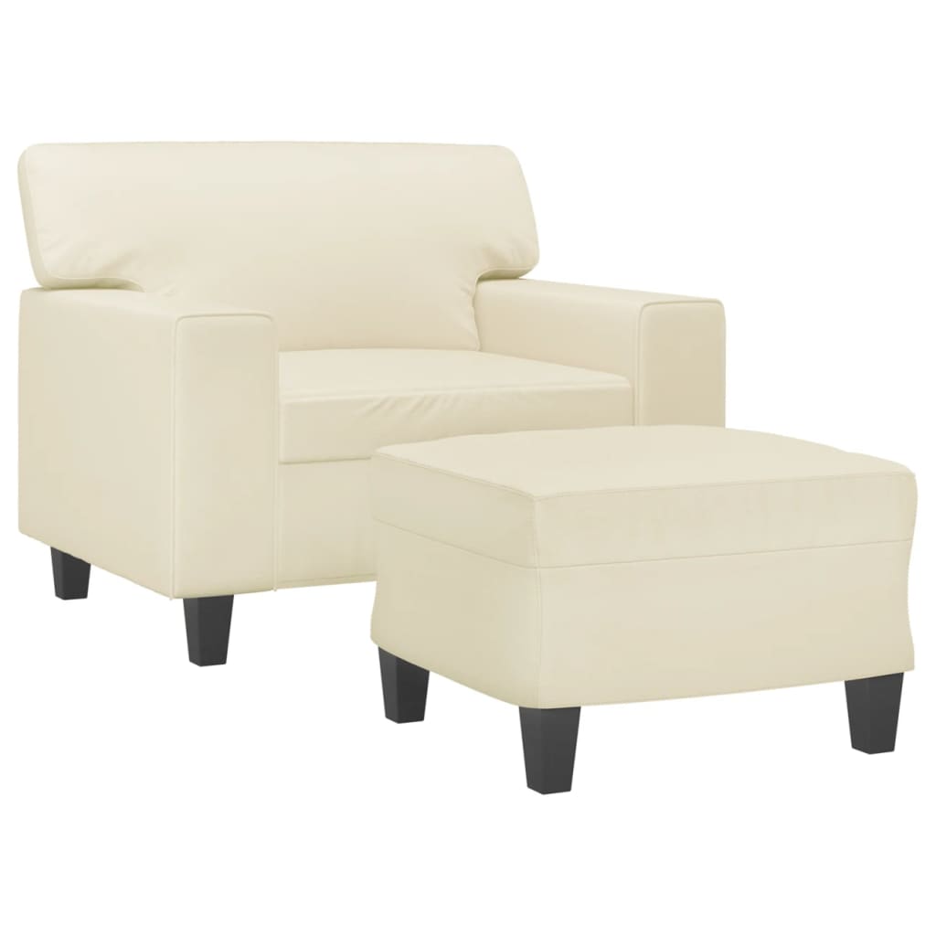 Sessel mit Hocker Creme 60 cm Kunstleder