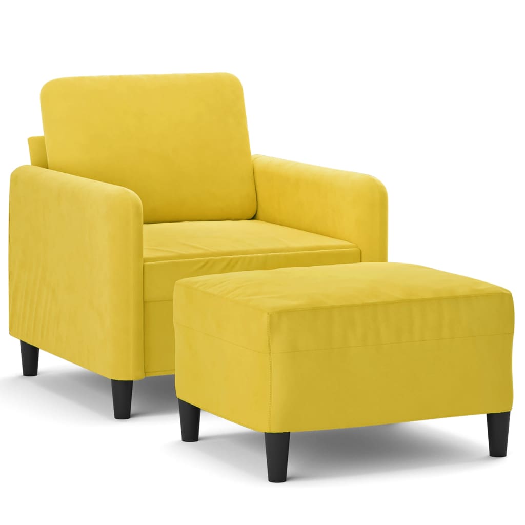 Fauteuil avec tabouret en velours jaune 60 cm