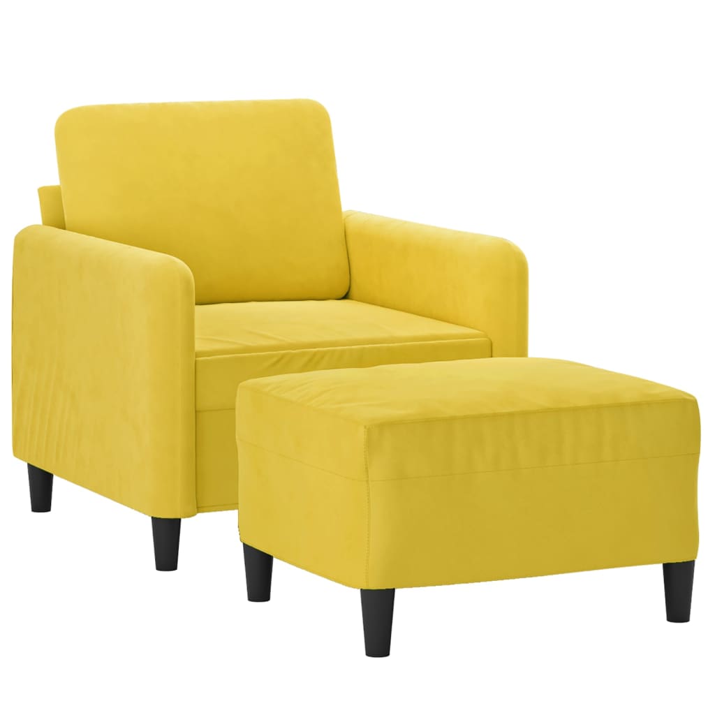 Fauteuil avec tabouret en velours jaune 60 cm