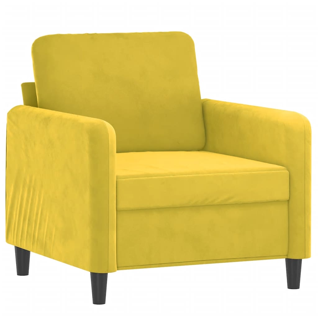 Fauteuil avec tabouret en velours jaune 60 cm