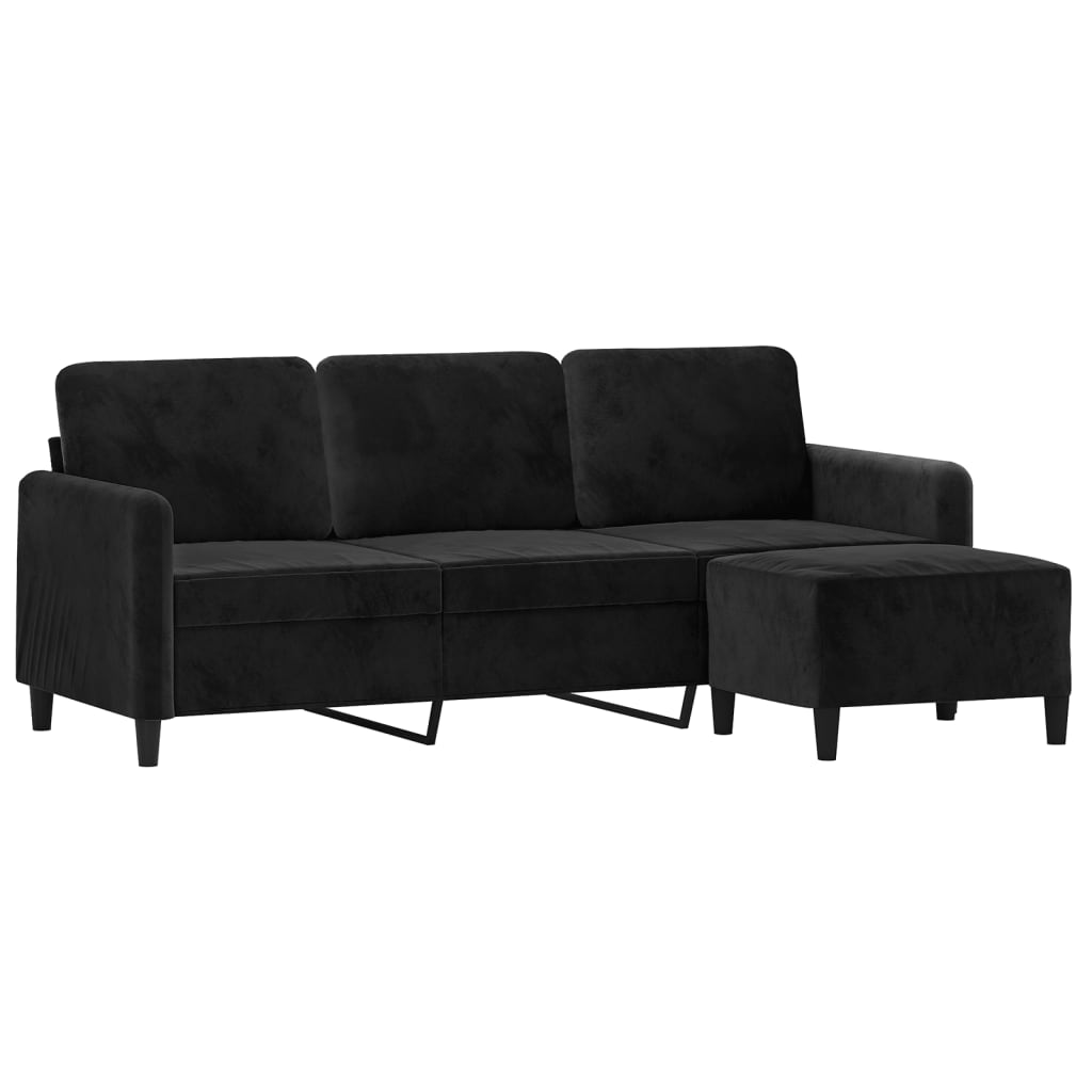 3-seater sofa with footstool black 180 cm velvet