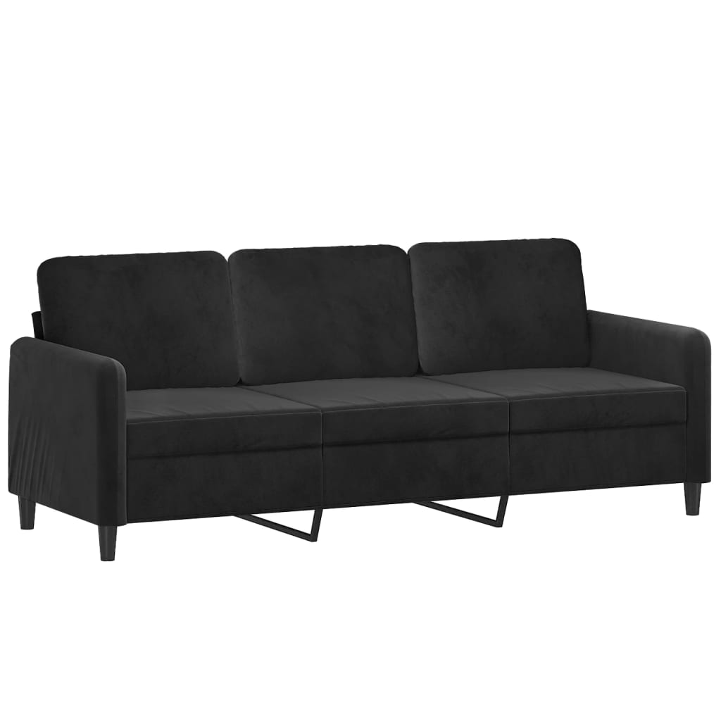 3-seater sofa with footstool black 180 cm velvet