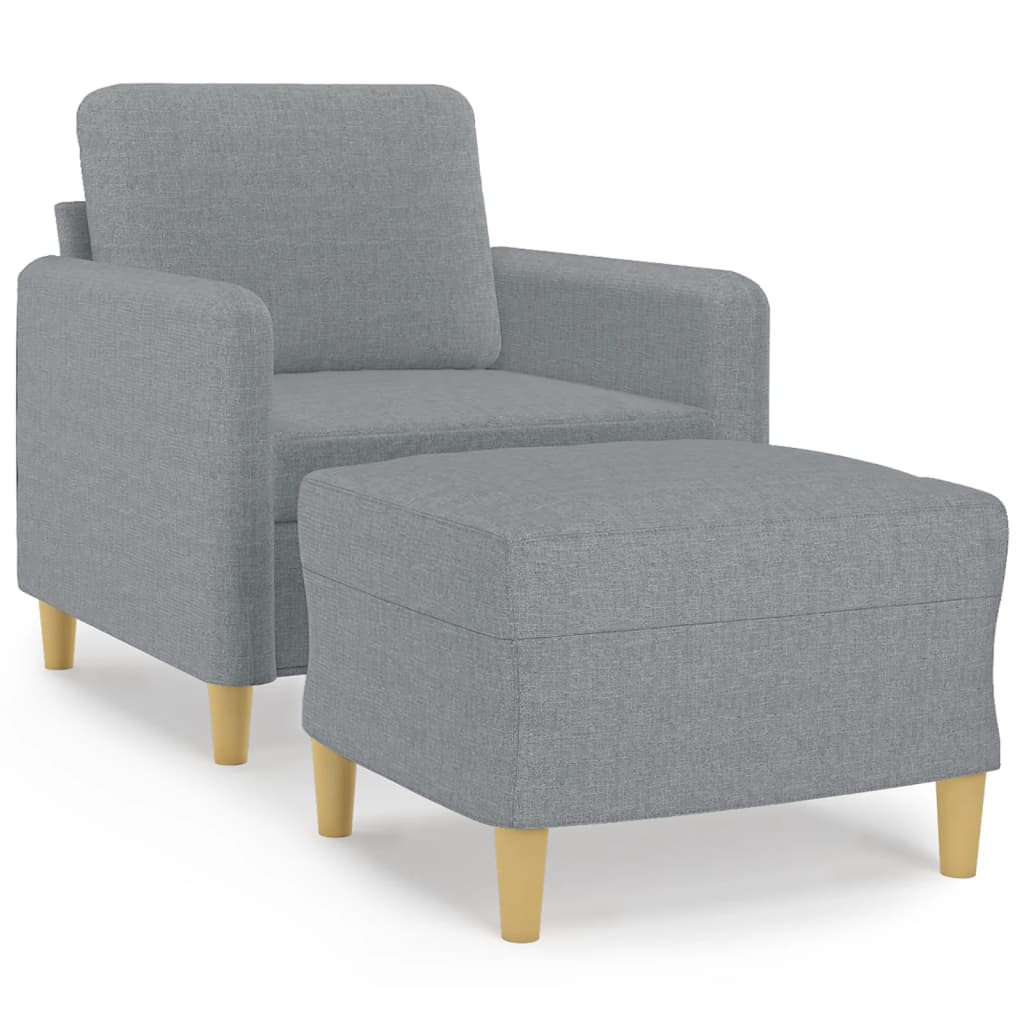 Fauteuil avec tabouret en tissu gris clair 60 cm