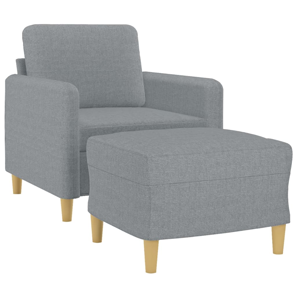 Fauteuil avec tabouret en tissu gris clair 60 cm