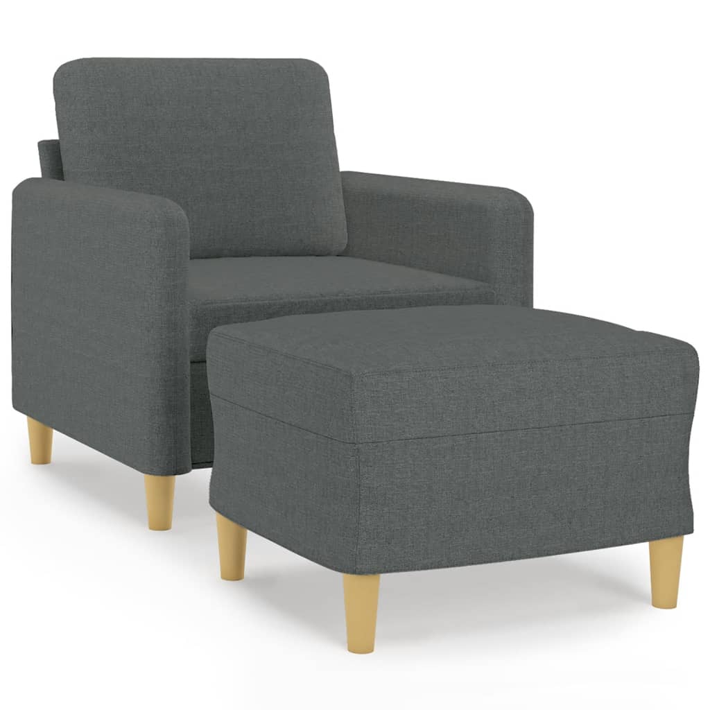 Fauteuil avec tabouret en tissu gris foncé 60 cm