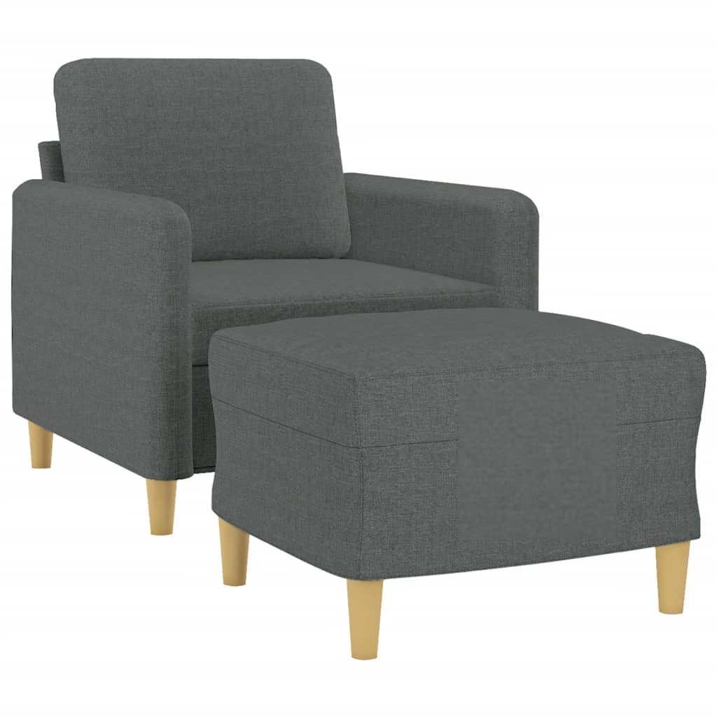 Fauteuil avec tabouret en tissu gris foncé 60 cm
