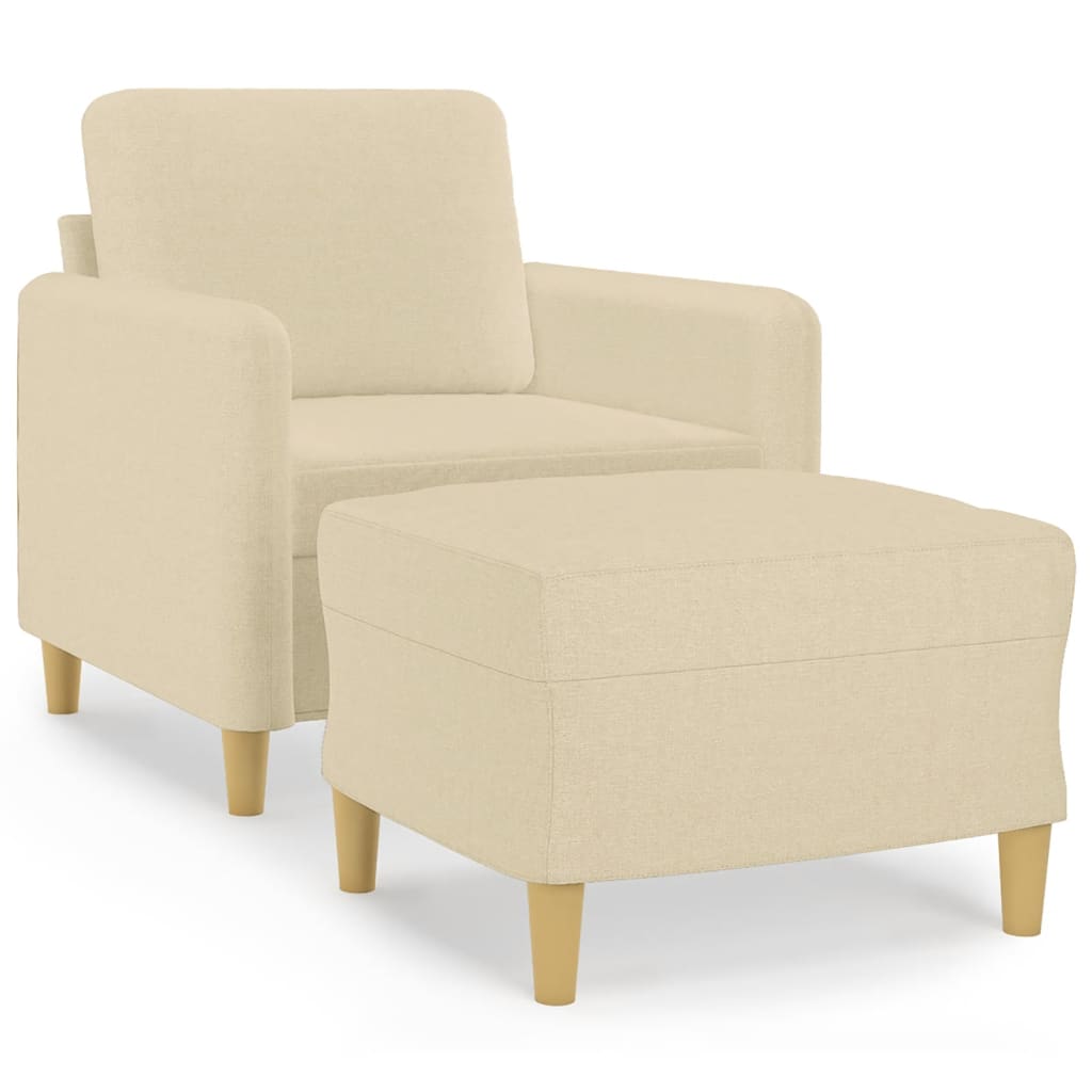 Fauteuil avec tabouret en tissu crème 60 cm
