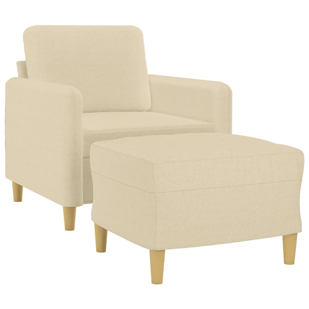 Fauteuil avec tabouret en tissu crème 60 cm
