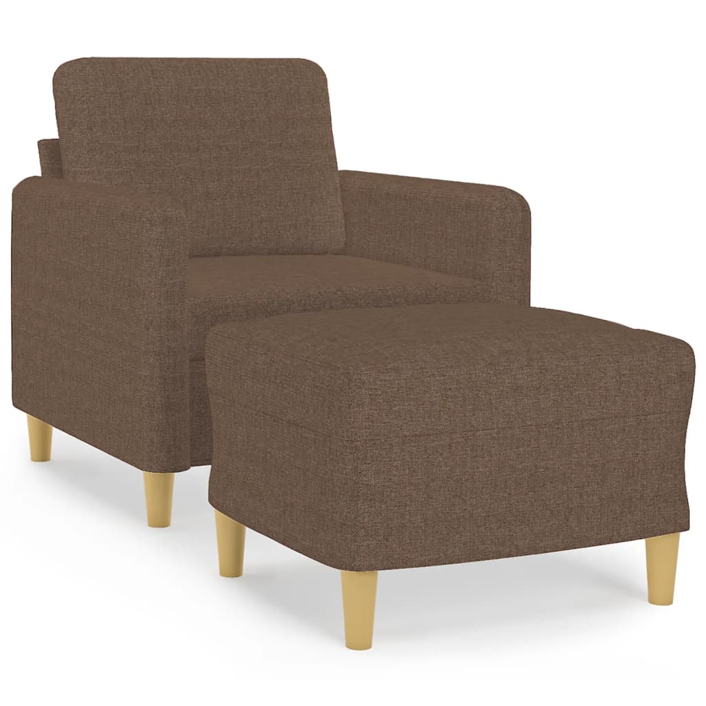 Fauteuil avec tabouret en tissu marron 60 cm