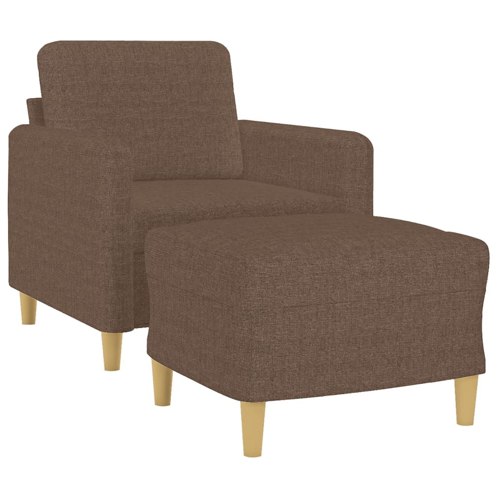 Fauteuil avec tabouret en tissu marron 60 cm