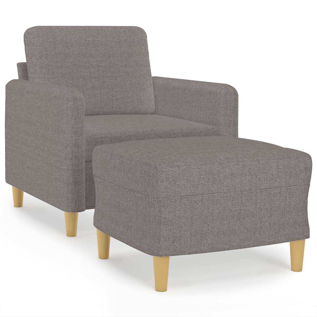 Fauteuil avec tabouret en tissu taupe 60 cm