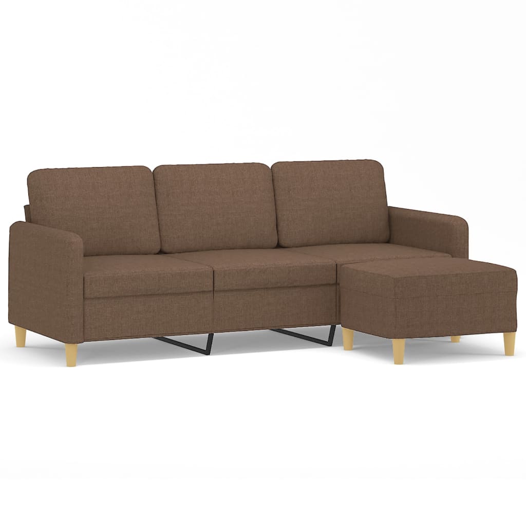 3-Sitzer-Sofa mit Hocker Braun 180 cm Stoff
