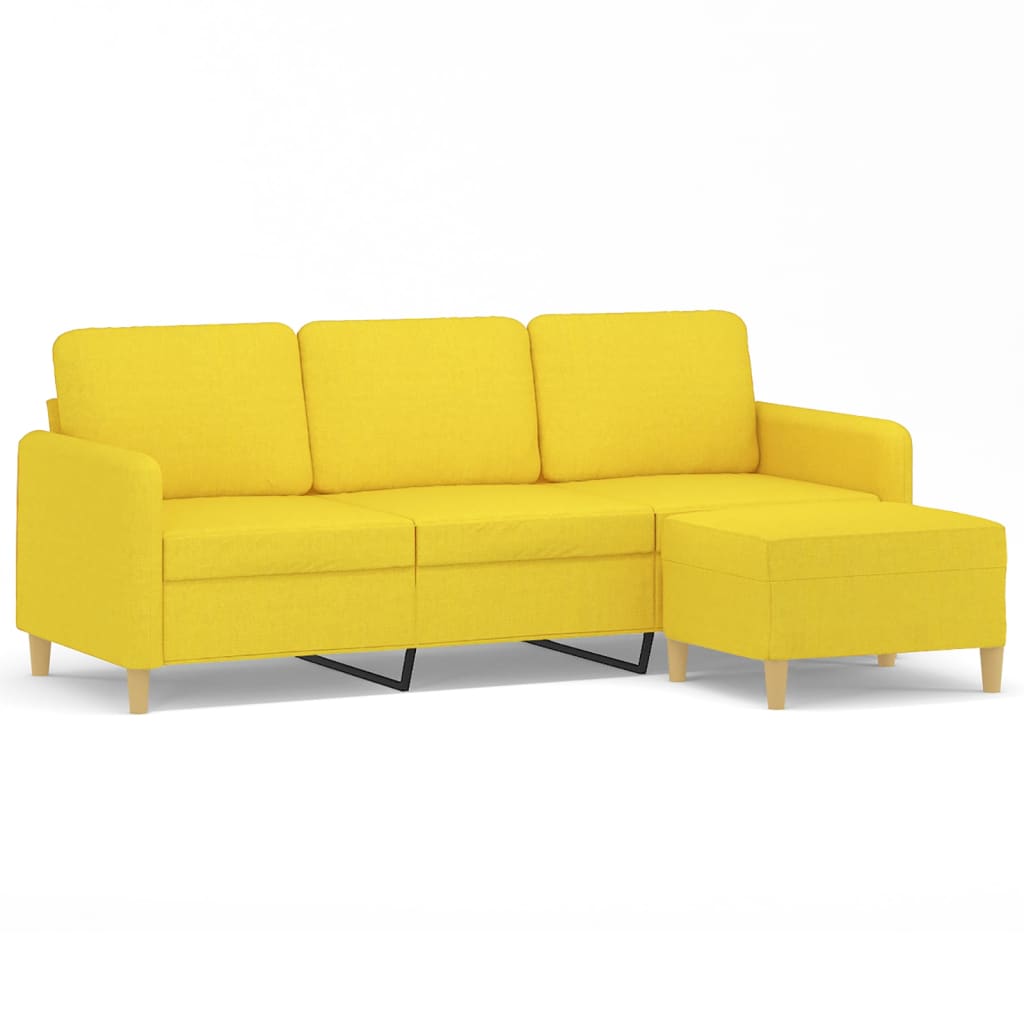 3-seater sofa with footstool light yellow 180 cm fabric