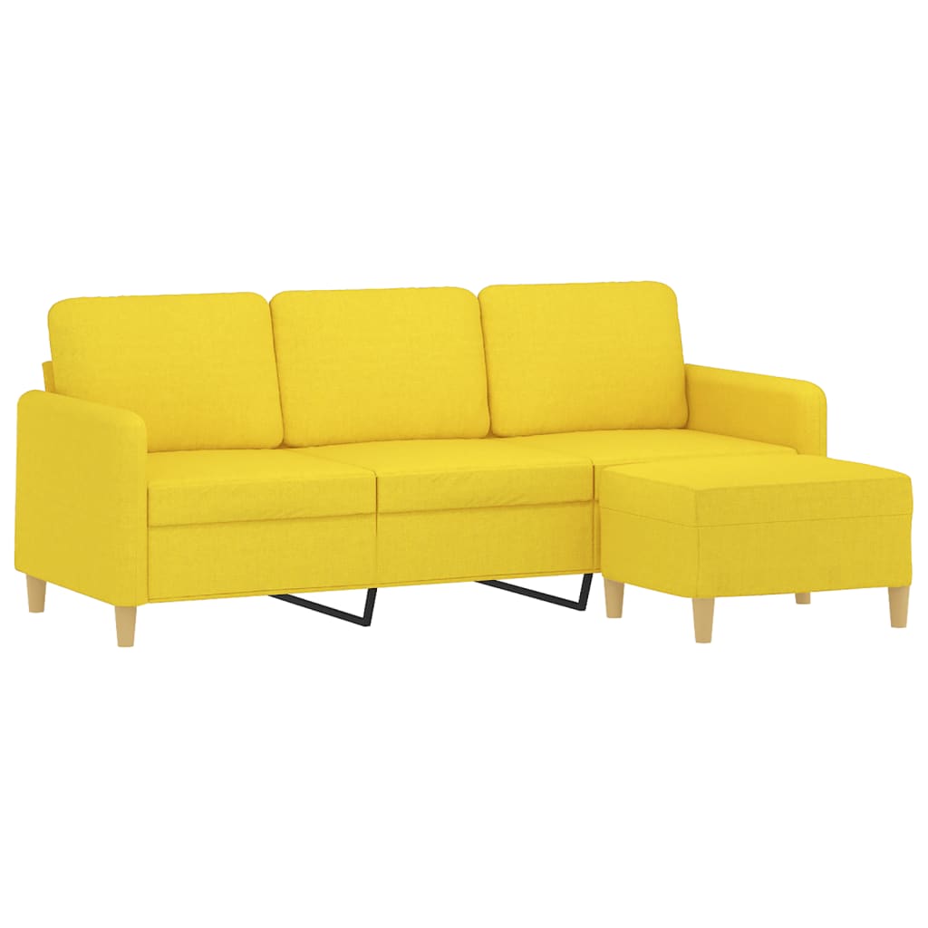 3-seater sofa with footstool light yellow 180 cm fabric