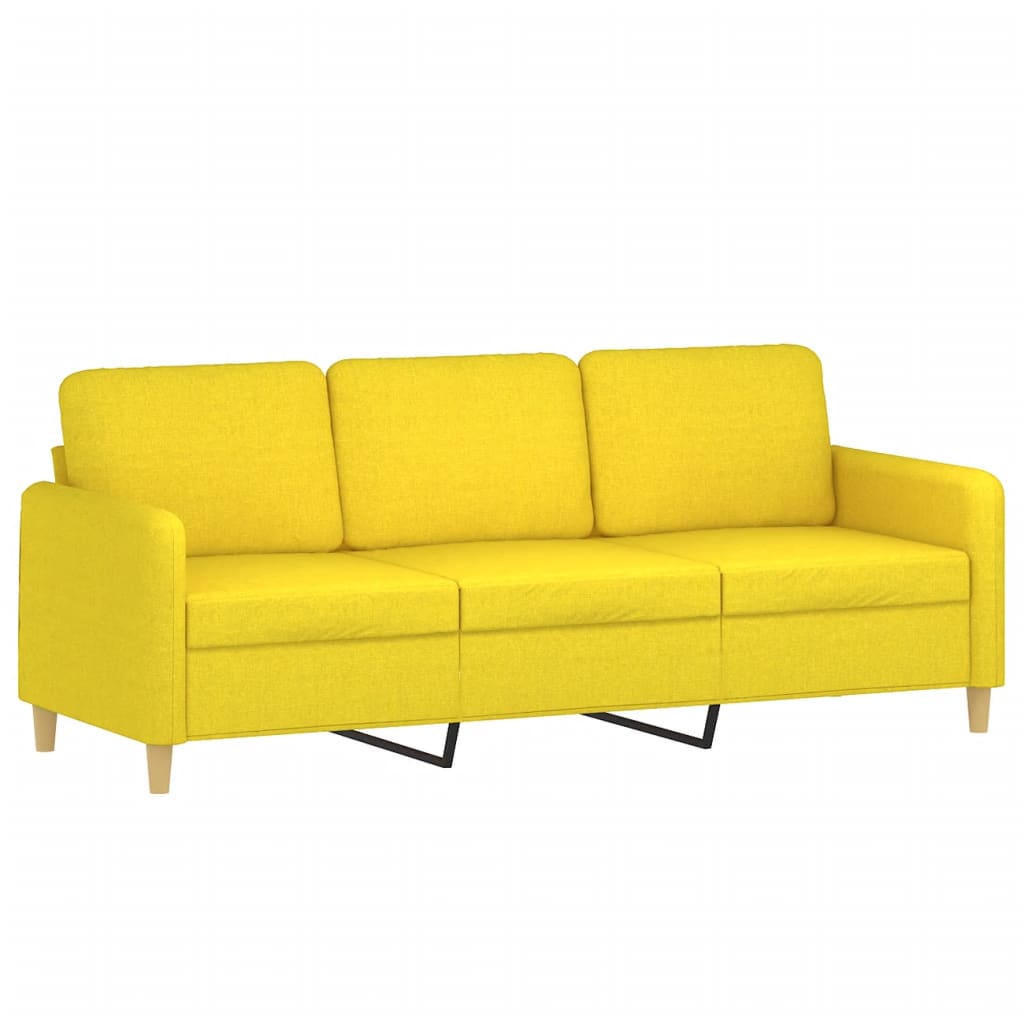 3-seater sofa with footstool light yellow 180 cm fabric