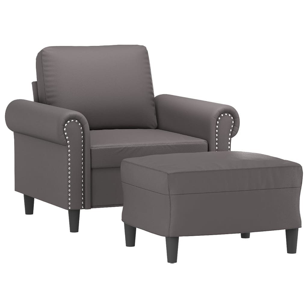 Fauteuil avec tabouret gris 60 cm en similicuir