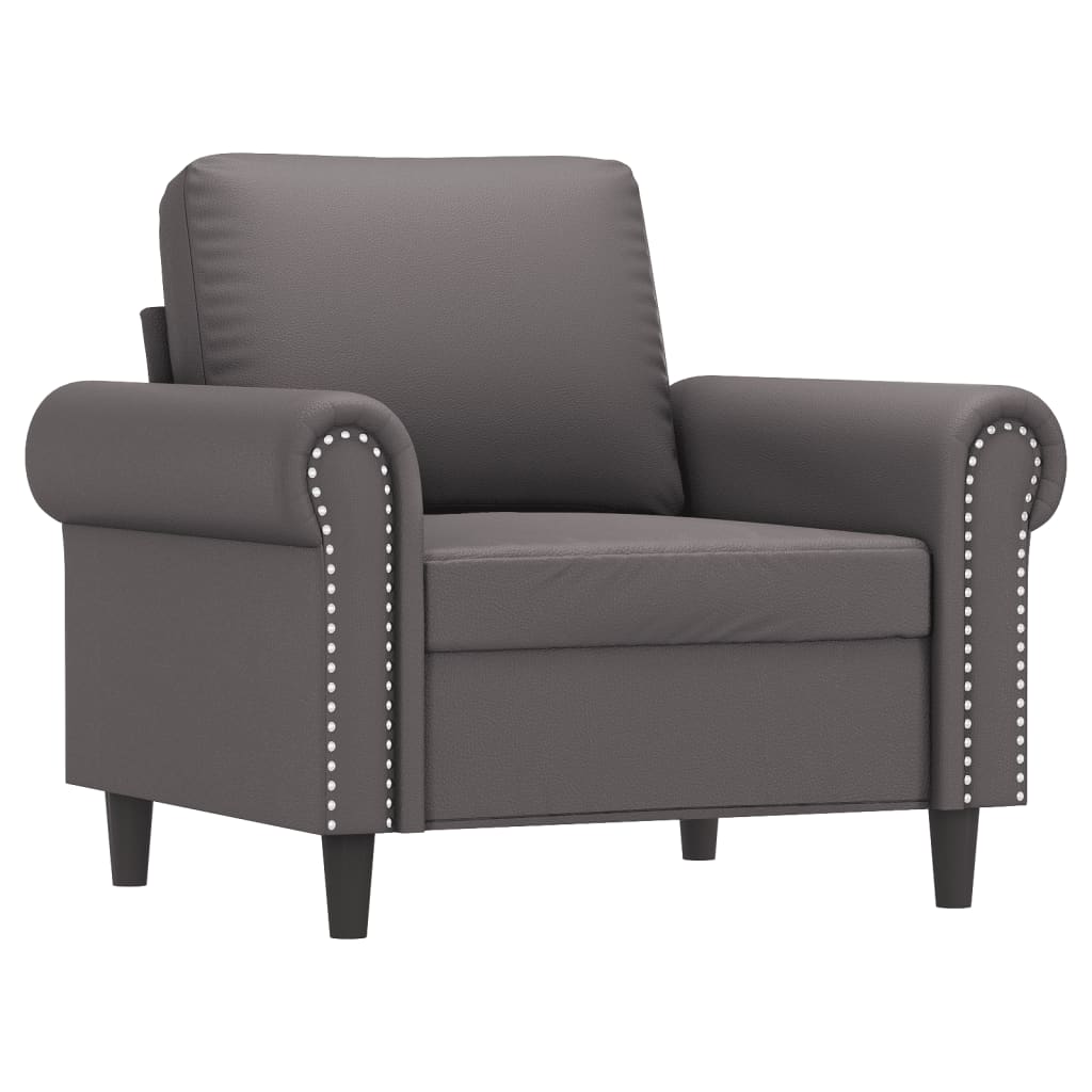 Fauteuil avec tabouret gris 60 cm en similicuir