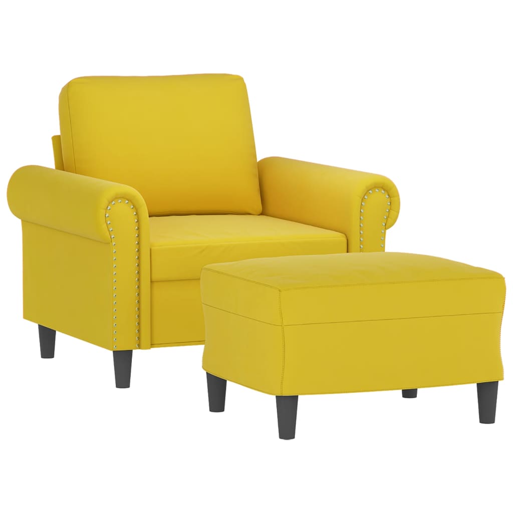 Fauteuil avec tabouret en velours jaune 60 cm