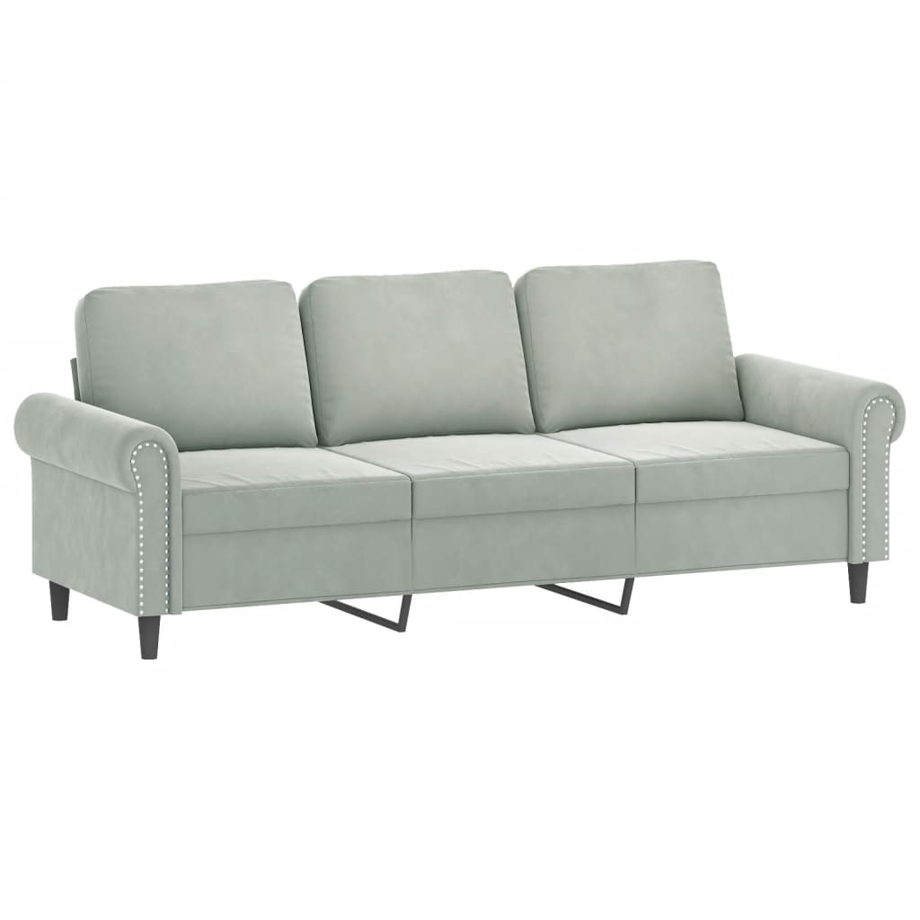 3-seater sofa with footstool light grey 180 cm velvet