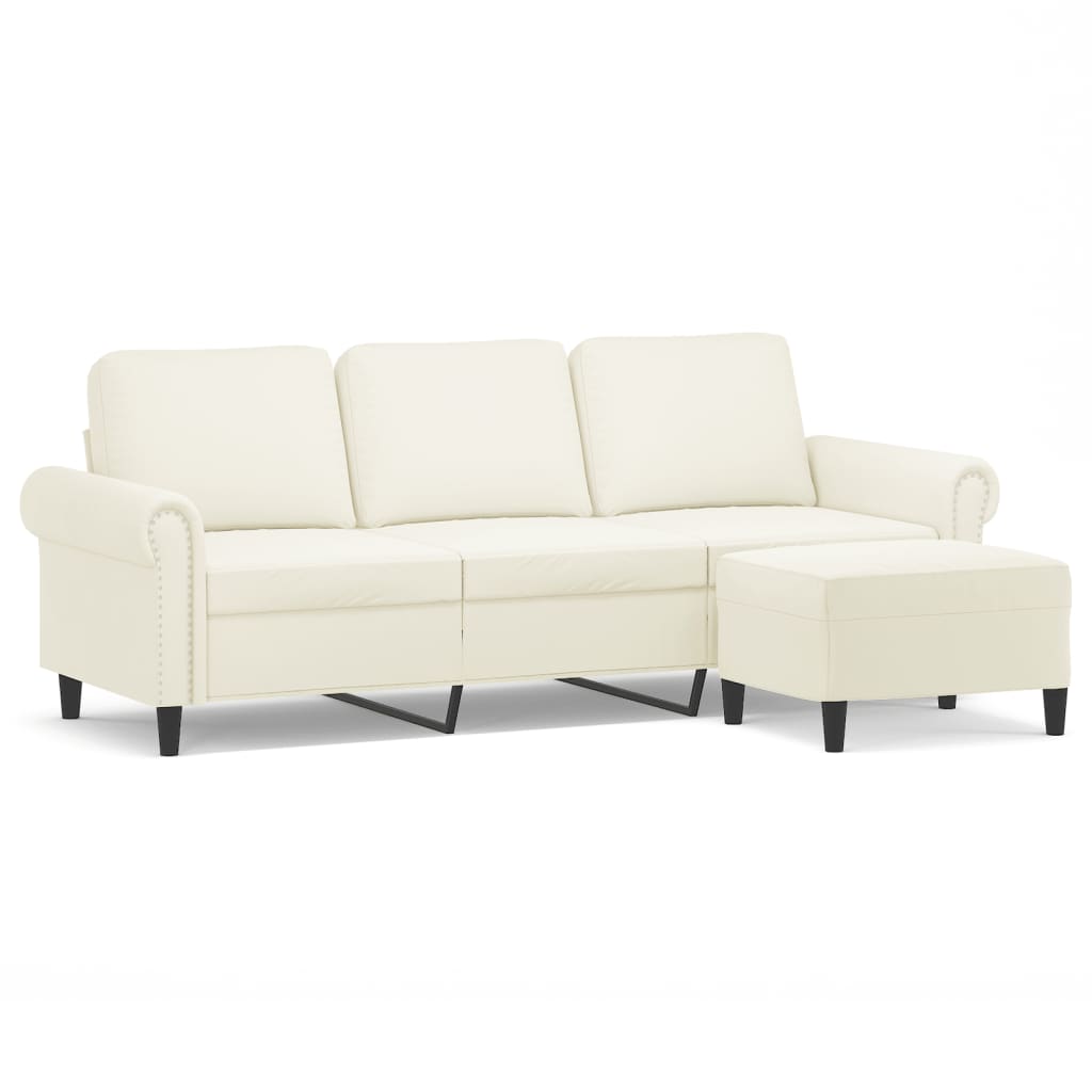 3-seater sofa with footstool cream 180 cm velvet