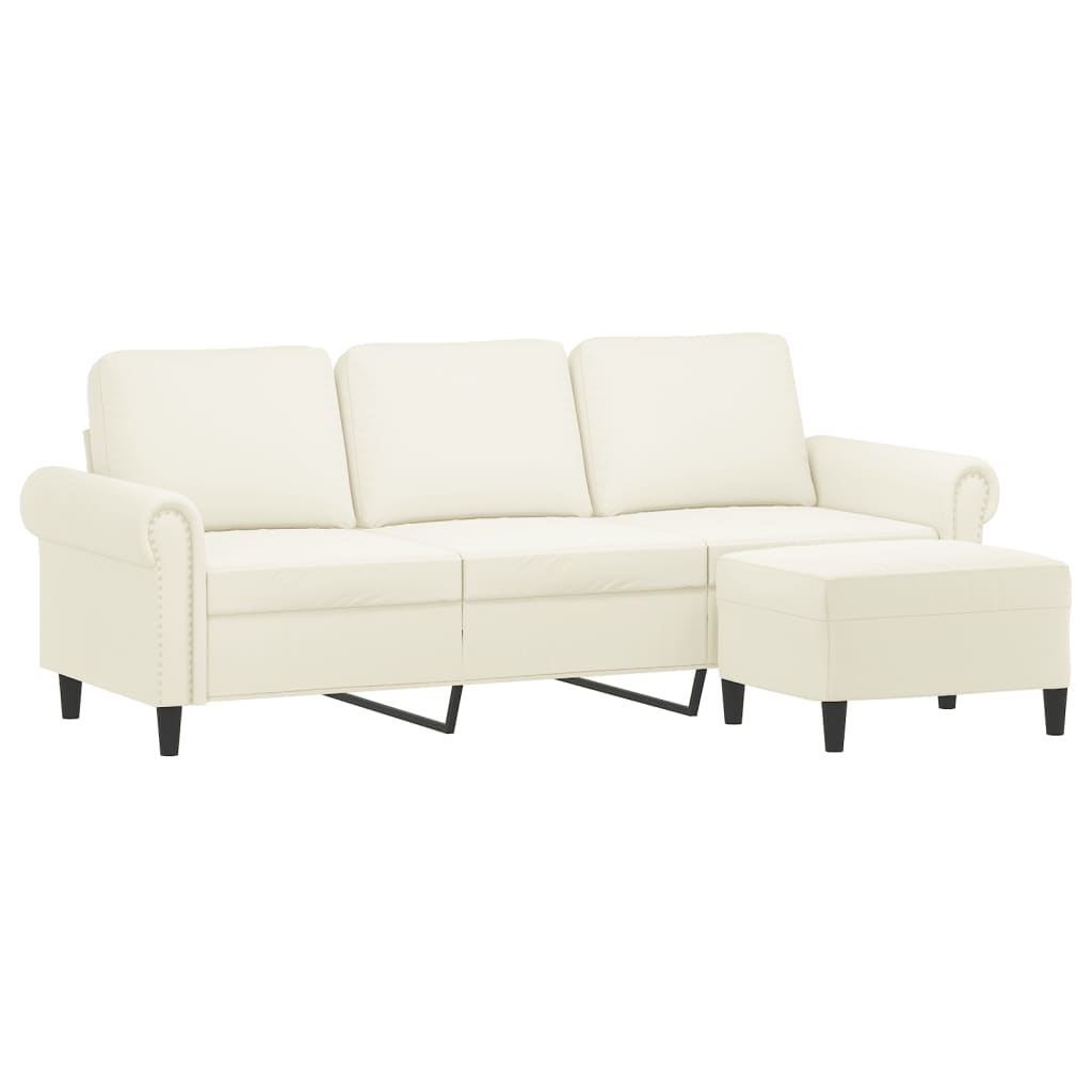 3-seater sofa with footstool cream 180 cm velvet