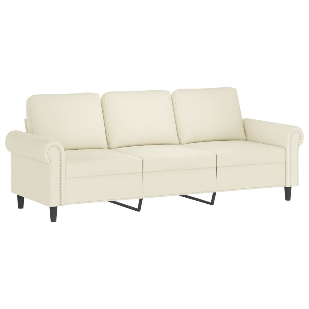 3-seater sofa with footstool cream 180 cm velvet