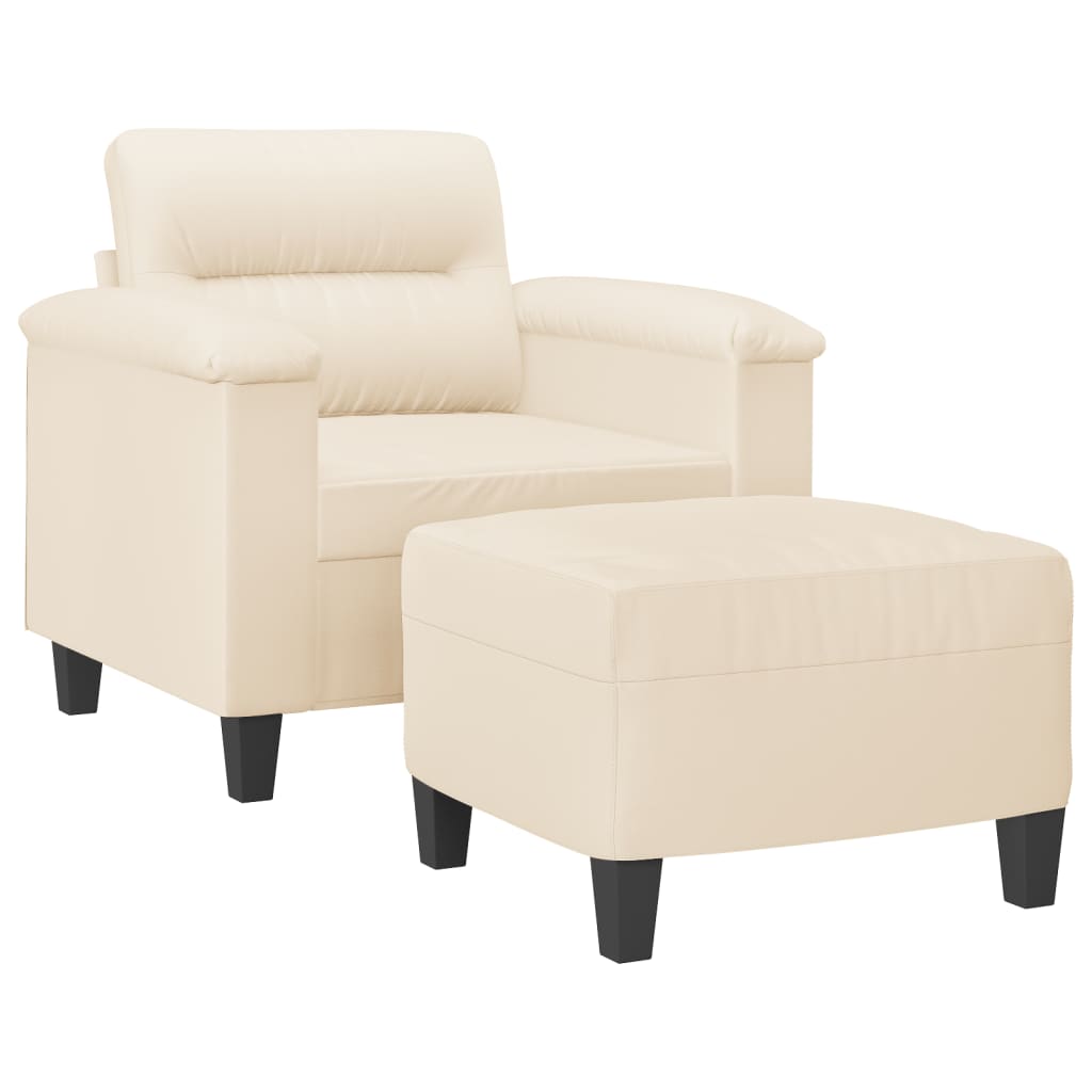 Sessel mit Hocker Beige 60 cm Mikrofasergewebe