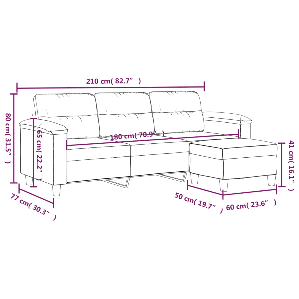 3-Sitzer-Sofa mit Hocker Taupe 180 cm Mikrofasergewebe