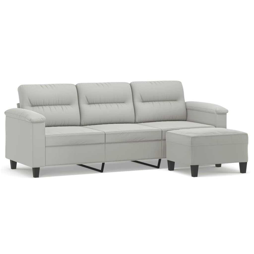 3-seater sofa with footstool light grey 180 cm microfiber fabric