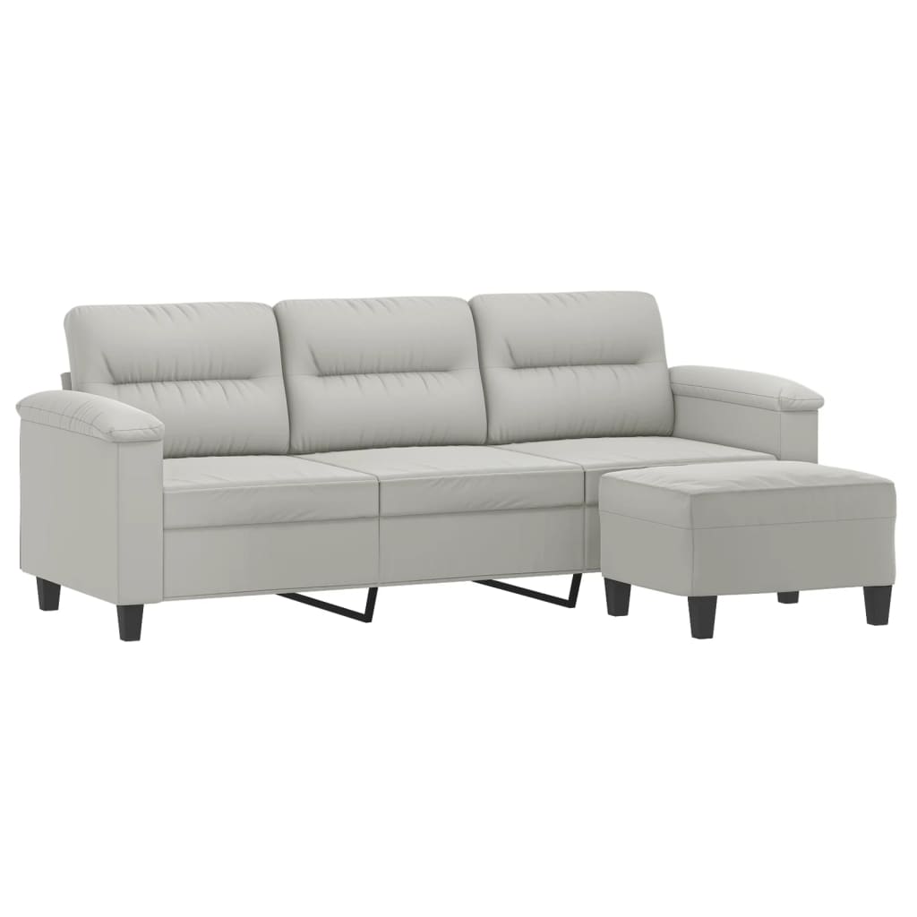 3-seater sofa with footstool light grey 180 cm microfiber fabric