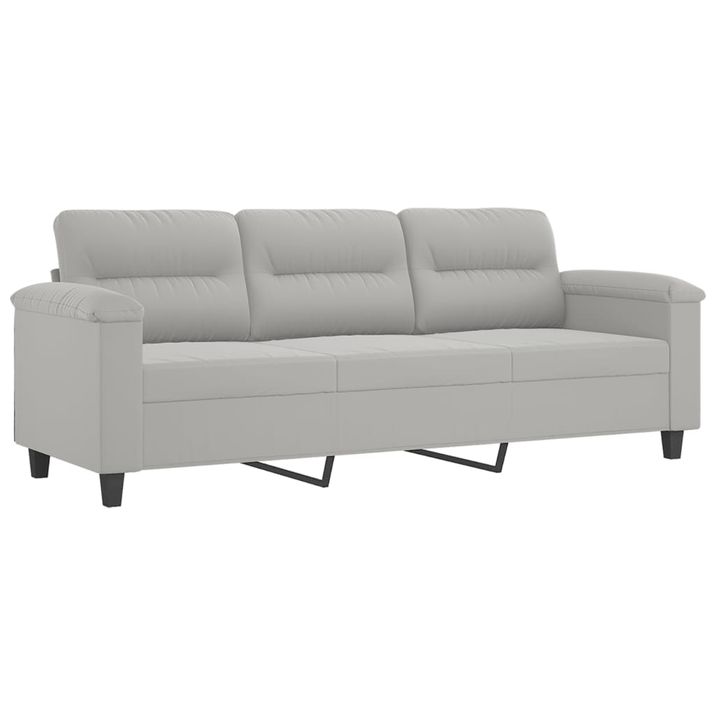 3-seater sofa with footstool light grey 180 cm microfiber fabric