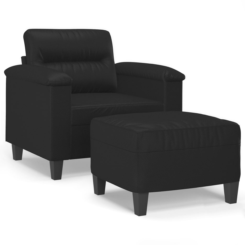 Fauteuil avec tabouret noir 60 cm en similicuir