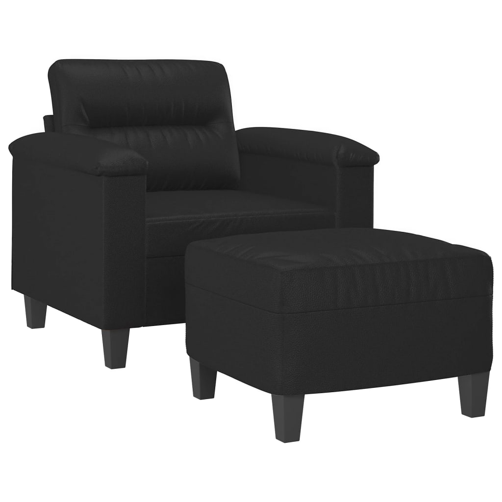 Fauteuil avec tabouret noir 60 cm en similicuir