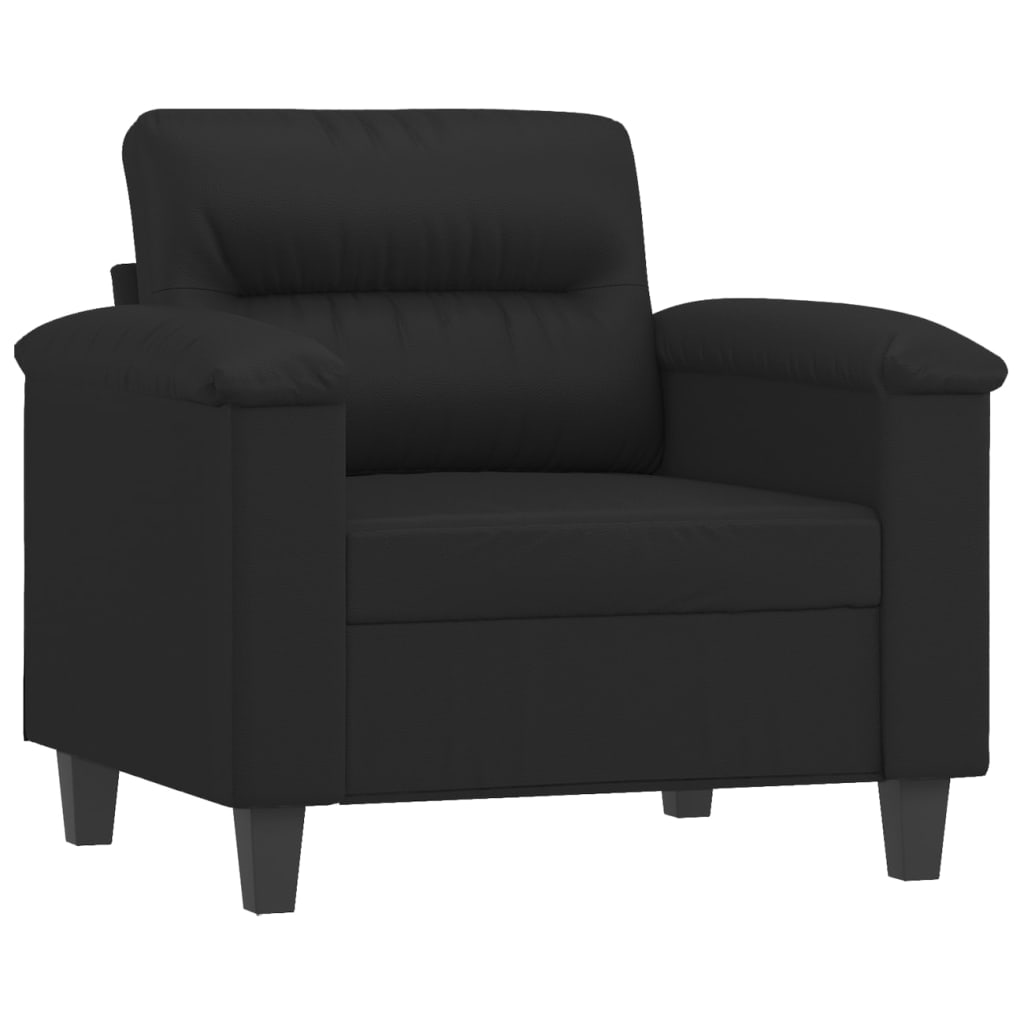 Fauteuil avec tabouret noir 60 cm en similicuir