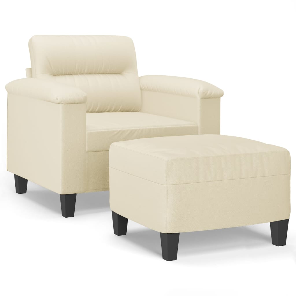 Fauteuil avec tabouret crème 60 cm simili cuir