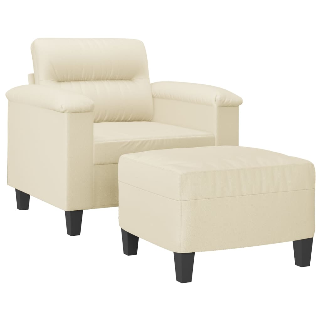 Fauteuil avec tabouret crème 60 cm simili cuir