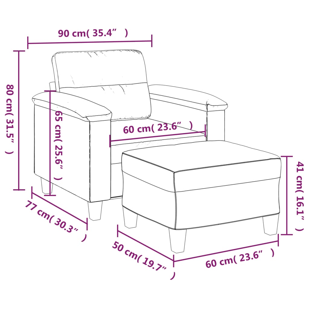 Fauteuil avec tabouret crème 60 cm simili cuir