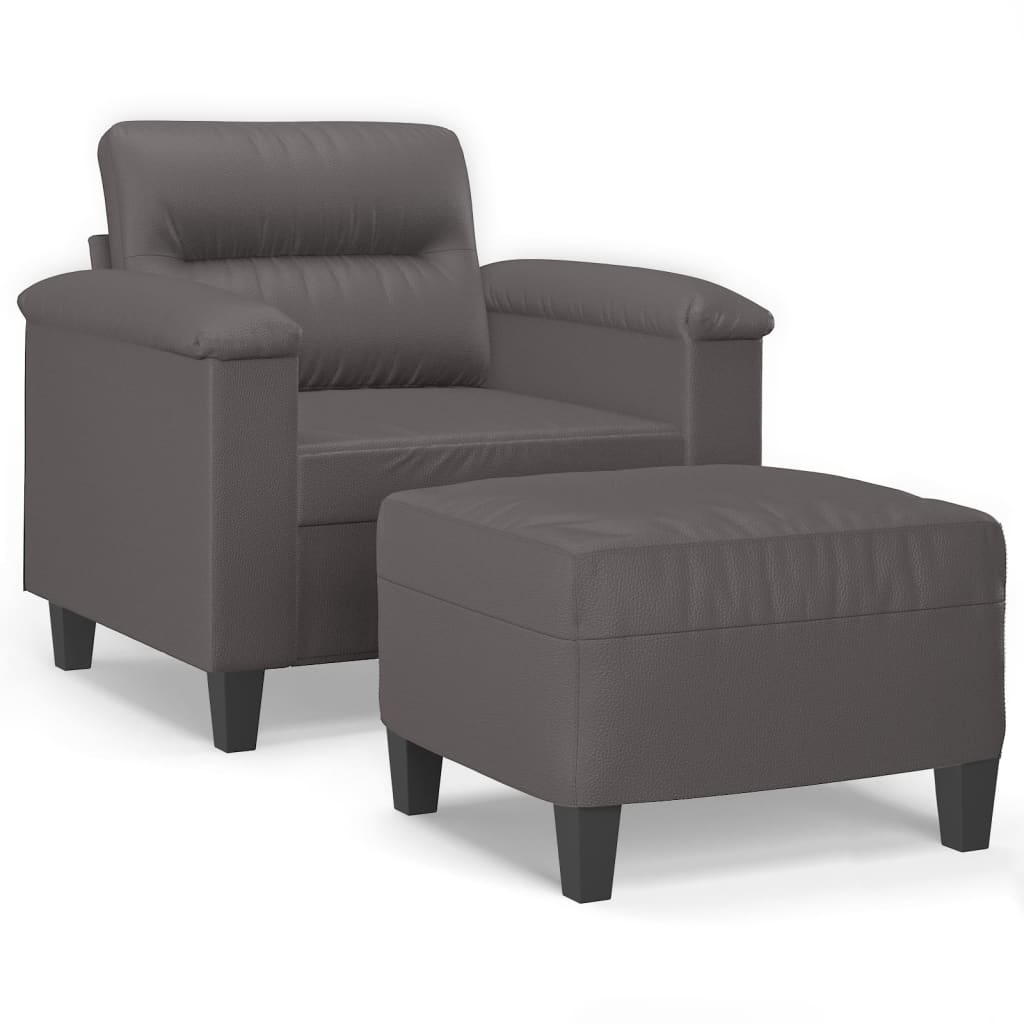 Fauteuil avec tabouret gris 60 cm en similicuir