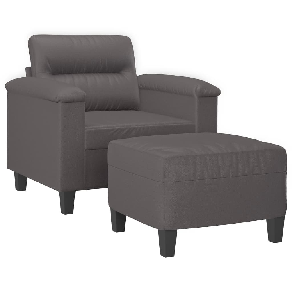 Fauteuil avec tabouret gris 60 cm en similicuir