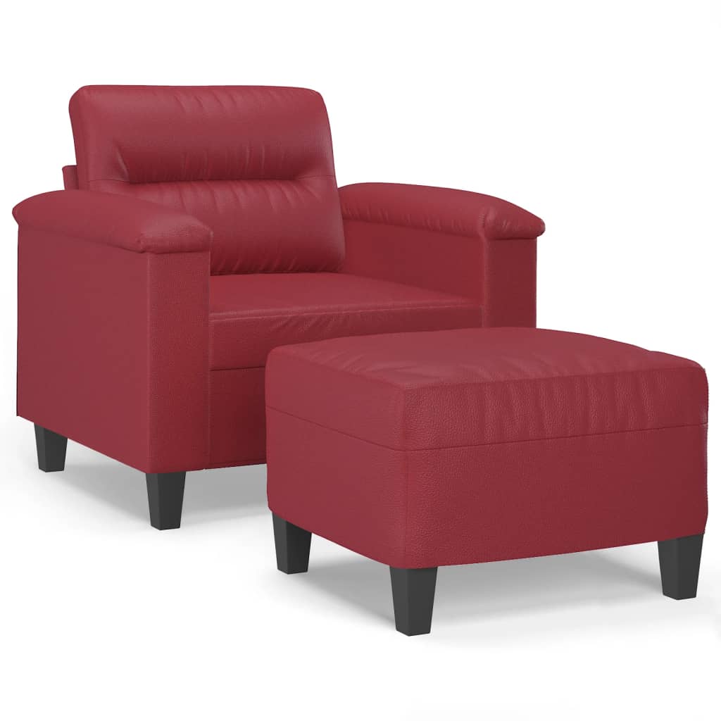 Fauteuil avec tabouret rouge vin 60 cm cuir artificiel