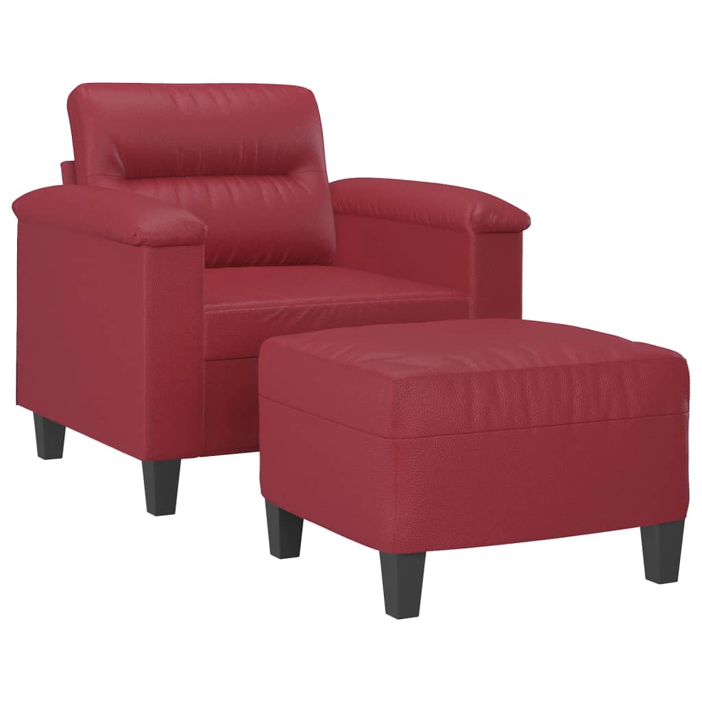 Fauteuil avec tabouret rouge vin 60 cm cuir artificiel